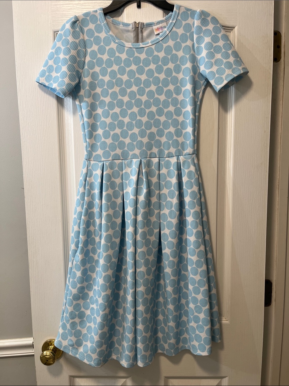LuLaRoe Sky Blue and White Polka Dot Fit & Flare Dress